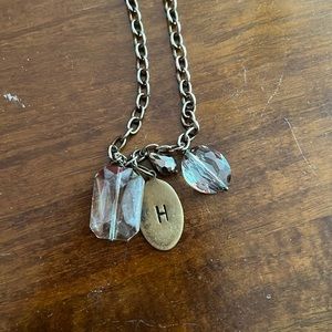 EUC Anthropologie Mixed Metals Gold Initial H necklace 18” acrylic crystals